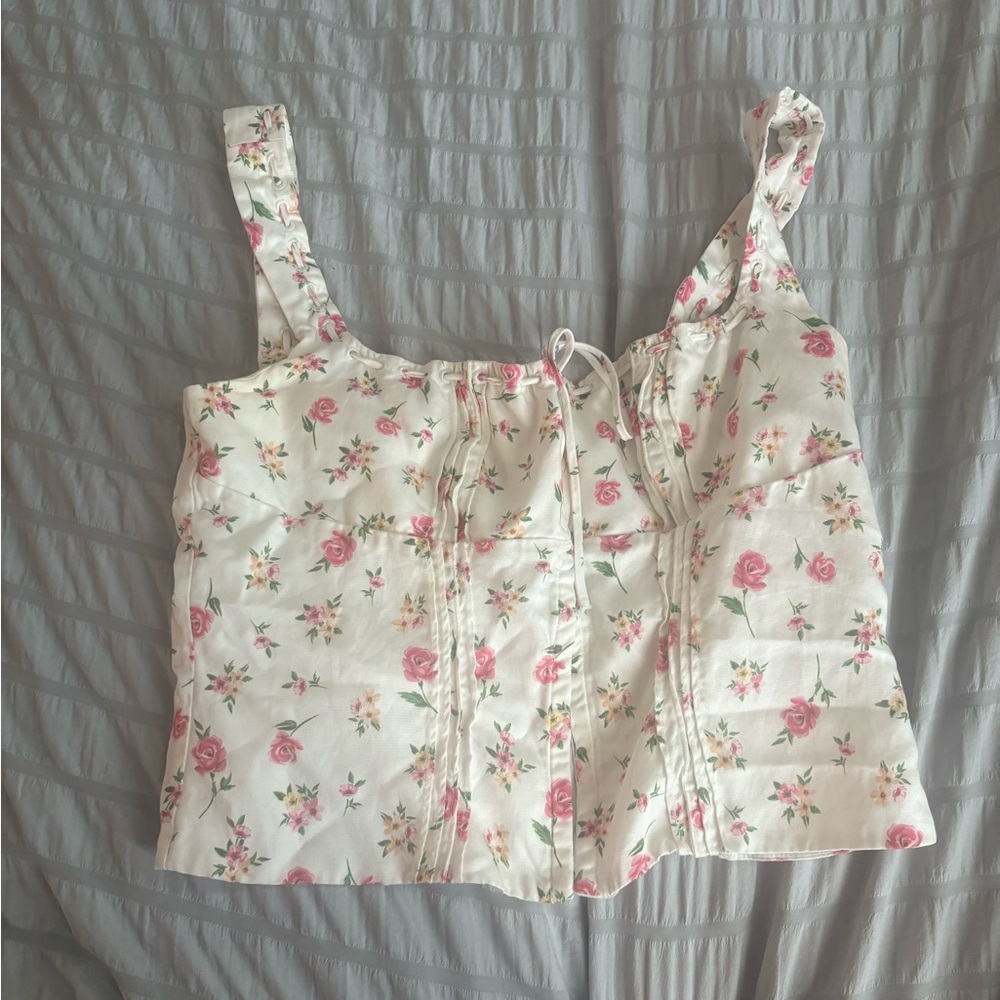 House of CB Floral Pink and White Tank Top